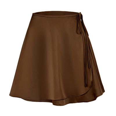 VULHVDJU Women's High Waist A-line Mini Wrap Skirts Tie Knot Belted Waist Skater Summer Beach Vintage Flared Skirts (Brown,Medium)