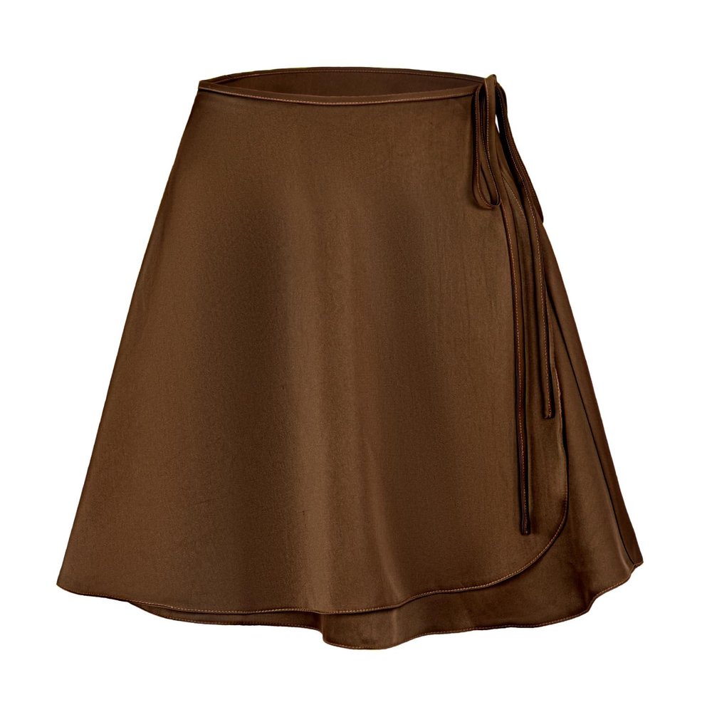 VULHVDJU Women's High Waist A-line Mini Wrap Skirts Tie Knot Belted Waist Skater Summer Beach Vintage Flared Skirts (Brown,Medium)
