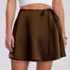 VULHVDJU Women's High Waist A-line Mini Wrap Skirts Tie Knot Belted Waist Skater Summer Beach Vintage Flared Skirts (Brown,Medium) view 2