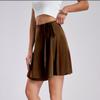 VULHVDJU Women's High Waist A-line Mini Wrap Skirts Tie Knot Belted Waist Skater Summer Beach Vintage Flared Skirts (Brown,Medium) view 3