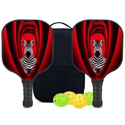 KUAVETO Carbon Fiber Pickleball Paddles Set, All The DIY Fun You can Have with Zebra-BM443 Pattern Custom Made Honeycomb Polymer Core- Includes 2 Paddles, 4 Balls, and a Carry Bag