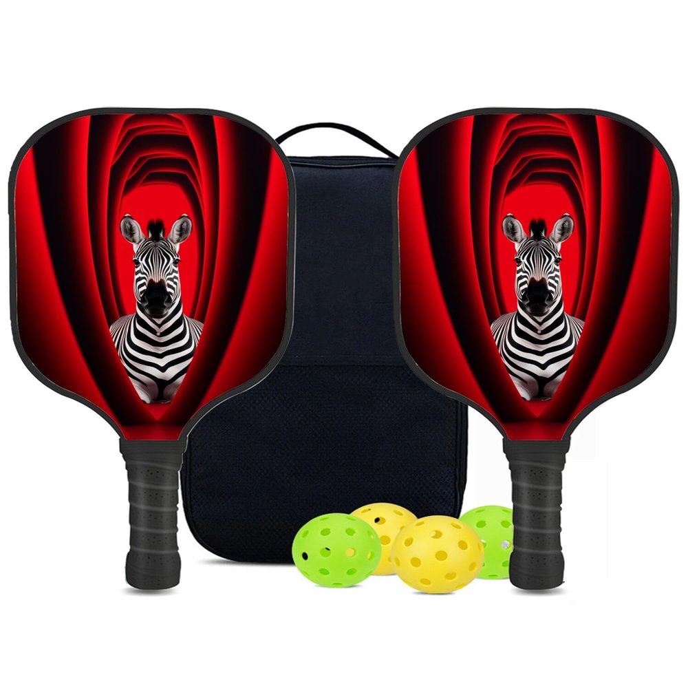 KUAVETO Carbon Fiber Pickleball Paddles Set, All The DIY Fun You can Have with Zebra-BM443 Pattern Custom Made Honeycomb Polymer Core- Includes 2 Paddles, 4 Balls, and a Carry Bag