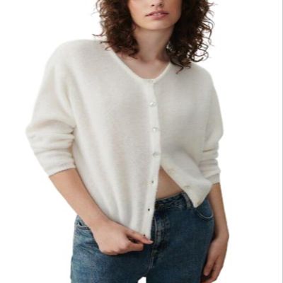 Women's Casual Cardigan Sweater Button Down Crewneck Soft Knit Lightweight Going Out Pullover Tops(White,XL)