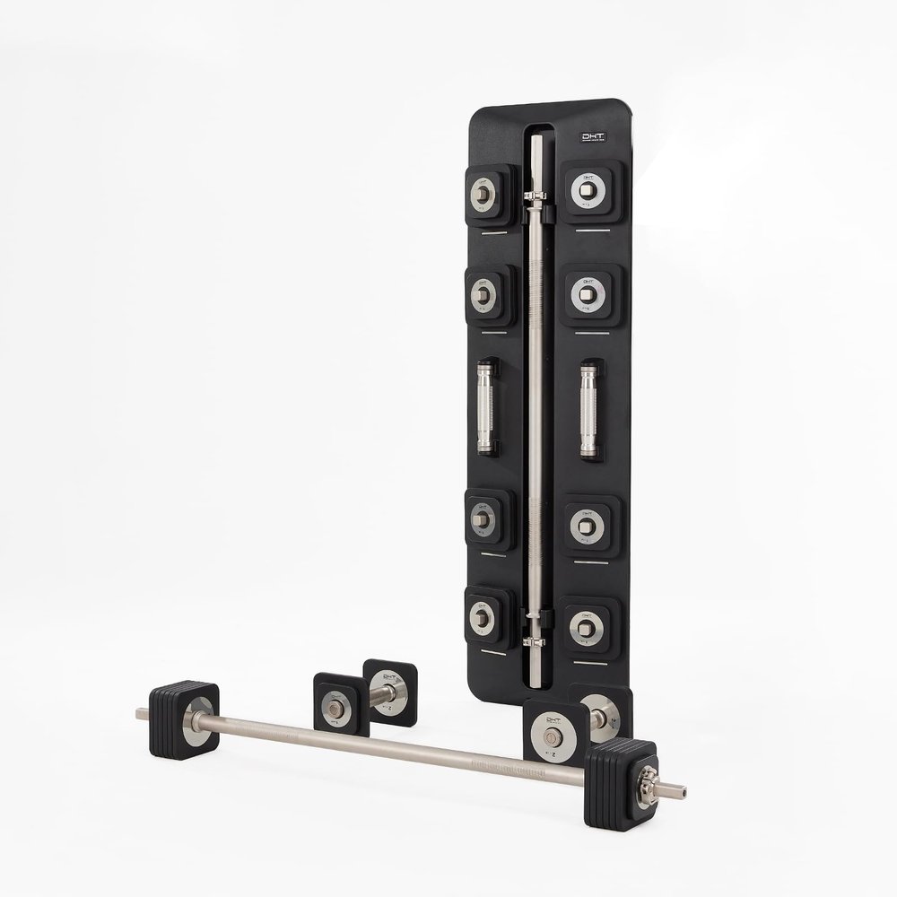 DHT Adjustable Dumbbells, Wall-Mounted Dumbbell Barbell Set with Rack, Free Weights Dumbbells, All-Purpose Fitness, Anti-Rolling, Weights Set for Home, Gym, Office, 2.2-50 lbs, 2 in 1 Black