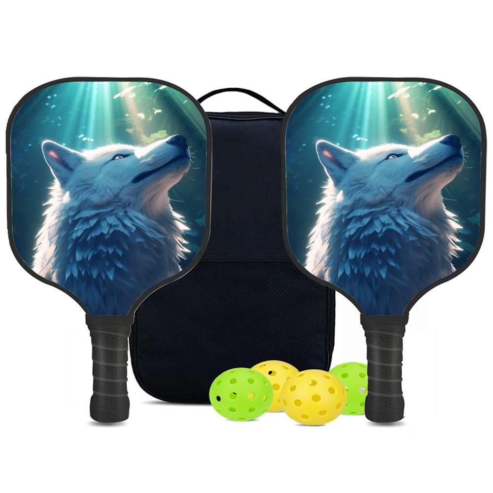 KUAVETO Carbon Fiber Pickleball Paddles Set, All The DIY Fun You can Have with Wolf-BP232 Pattern Custom Made Honeycomb Polymer Core- Includes 2 Paddles, 4 Balls, and a Carry Bag