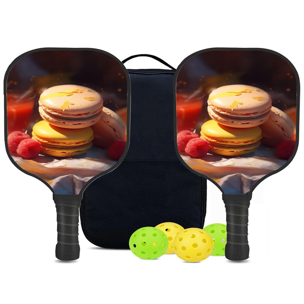 KUAVETO Carbon Fiber Pickleball Paddles Set, All The DIY Fun You can Have with Macaroon-BP175 Pattern Custom Made Honeycomb Polymer Core- Includes 2 Paddles, 4 Balls, and a Carry Bag