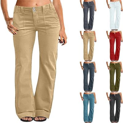 Casual Chion High Waisted Wide Leg Dress Pants for Women - Stretch Twill Baggy Bootcut Flare Trousers - Business Casual Chinos - Brown