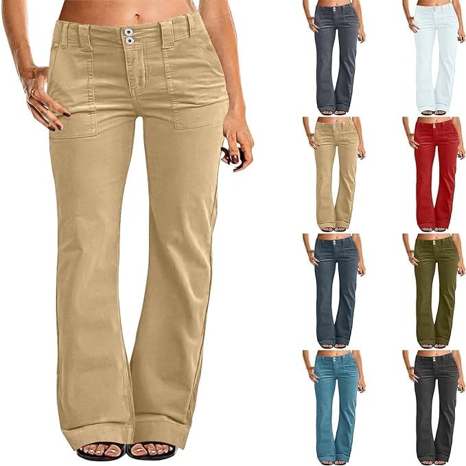 Casual Chion High Waisted Wide Leg Dress Pants for Women - Stretch Twill Baggy Bootcut Flare Trousers - Business Casual Chinos - Brown