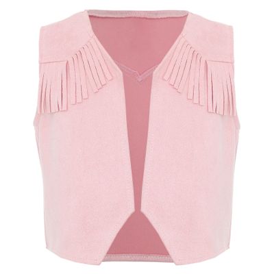 renvena Boys Cowboy Western Suede Vest Kids Halloween Themed Party Fringed Dressy Waistcoat Pink 6 Years