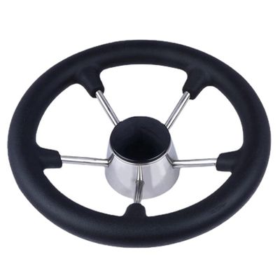 FOTN 15-1/2 Inch Stainless Steel 5 Spoke Boat Marine Destroyer Steering Wheel with Black PU Foam For Ship Pontoon Yacht Fishing Boat