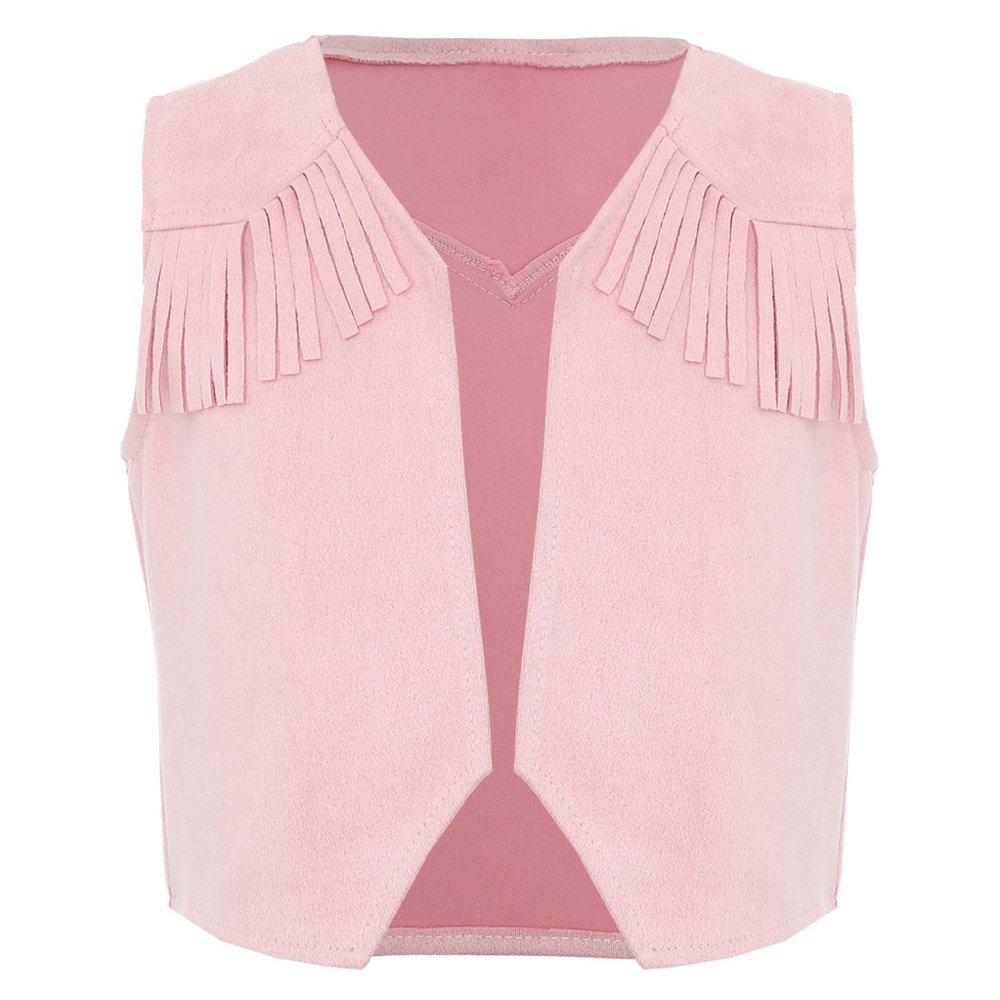 renvena Boys Cowboy Western Suede Vest Kids Halloween Themed Party Fringed Dressy Waistcoat Pink 16 Years