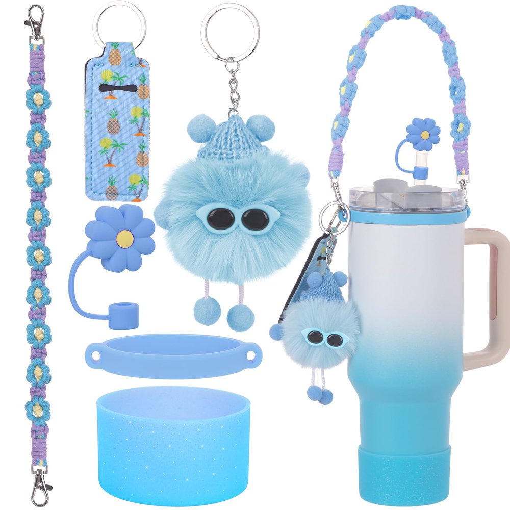 6PCS Use for Stanley Cup Tumbler Accessories 40oz 30oz,Compatible with Stanley Cup Tumbler Water Bottle Handle Sling Strap for Carrying (blue)