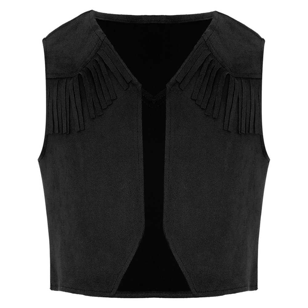 renvena Boys Cowboy Western Suede Vest Kids Halloween Themed Party Fringed Dressy Waistcoat Black 12 Years