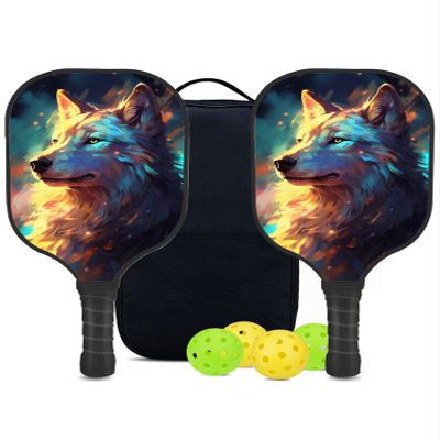 KUAVETO Carbon Fiber Pickleball Paddles Set, All The DIY Fun You can Have with Wolf-BP162 Pattern Custom Made Honeycomb Polymer Core- Includes 2 Paddles, 4 Balls, and a Carry Bag