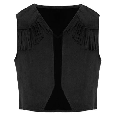 renvena Boys Cowboy Western Suede Vest Kids Halloween Themed Party Fringed Dressy Waistcoat Black 16 Years