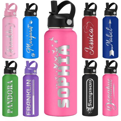 Amlion Custom Water Bottle,Personalized Water Bottles with Name Laser Engraved 12/18/24/32/40oz Insulated Cup for Son Daughter Women Men Office Birthday Sports Gifts - Dark Pink 8 Colors