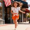 Vitalique Girls Summer Outfits Clothes Ruffle Short Sleeve Floral T-Shirt Top Summer Shorts with Belt 7 8T Girl Clothing Set Orange (7-8T) view 2