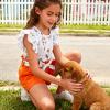 Vitalique Girls Summer Outfits Clothes Ruffle Short Sleeve Floral T-Shirt Top Summer Shorts with Belt 7 8T Girl Clothing Set Orange (7-8T) view 3