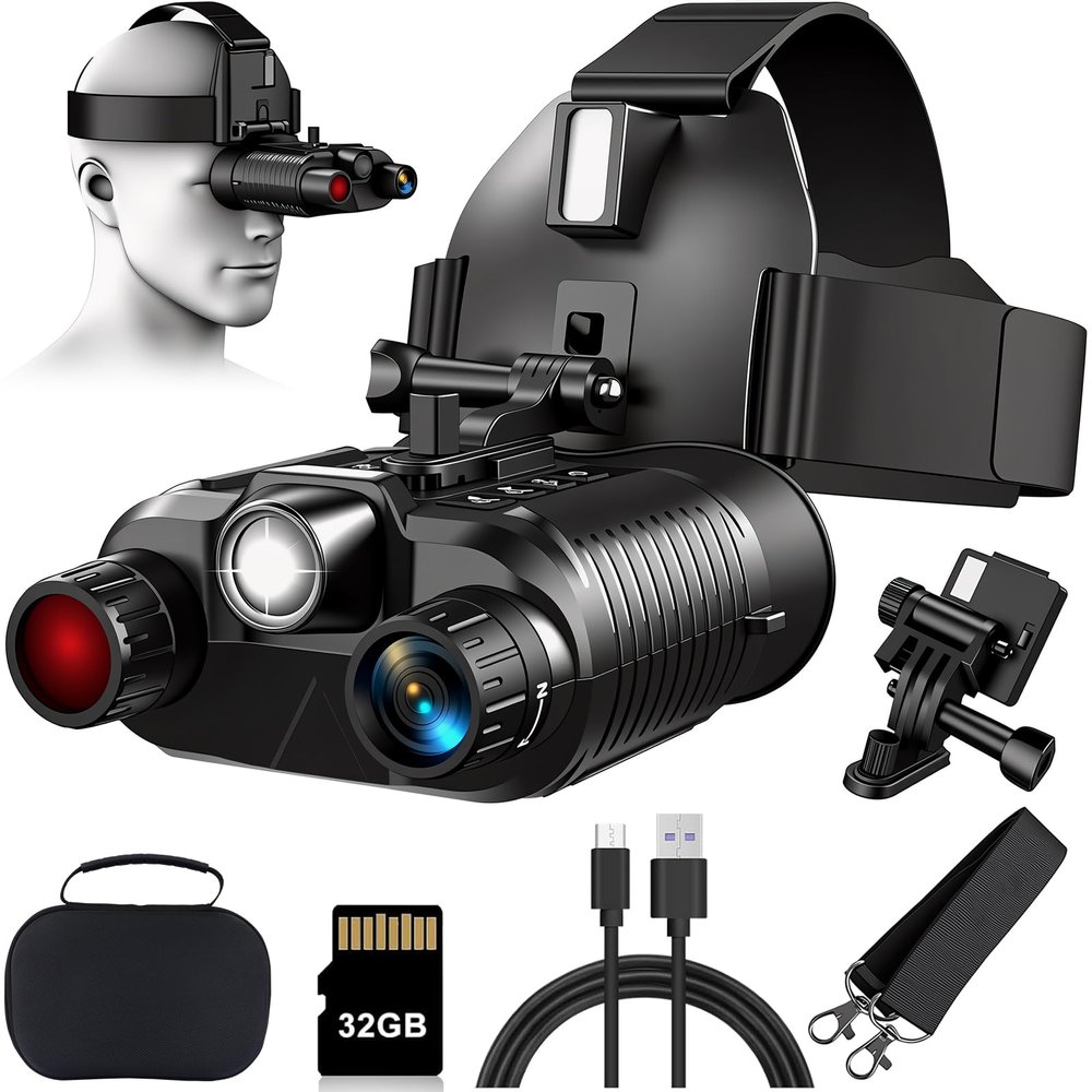 Night Vision Goggles Head Mounted - 4K Night Vision Binoculars for Adults with 2.7'' Screen, 32GB TF Card for Photos and Videos- 8X Digital Zoom for Hunting & Camping