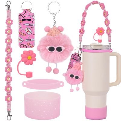 6PCS Use for Stanley Cup Tumbler Accessories 40oz 30oz,Compatible with Stanley Cup Tumbler Water Bottle Handle Sling Strap for Carrying (pink)