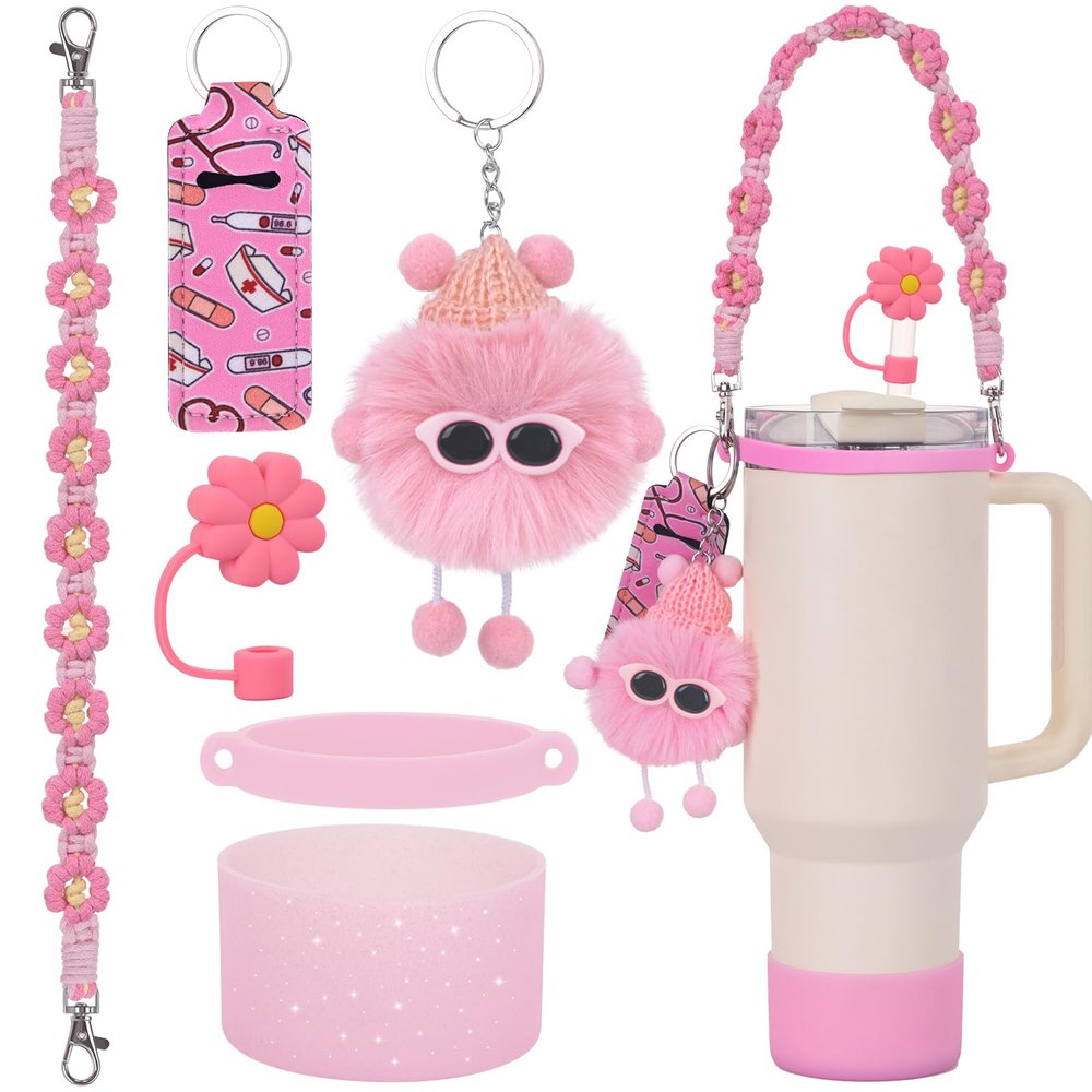 6PCS Use for Stanley Cup Tumbler Accessories 40oz 30oz,Compatible with Stanley Cup Tumbler Water Bottle Handle Sling Strap for Carrying (pink)