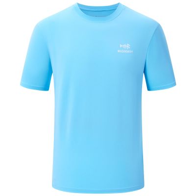 BASSDASH Mens UPF 50+ Short Sleeve Fishing Shirts Performance Cooling UV Sun Protection Hiking T-Shirts Sky Blue