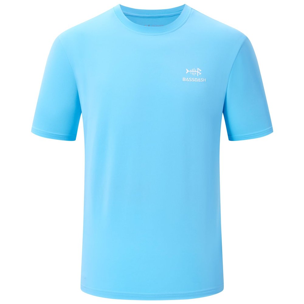 BASSDASH Mens UPF 50+ Short Sleeve Fishing Shirts Performance Cooling UV Sun Protection Hiking T-Shirts Sky Blue