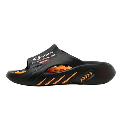 Men's Block Open Toe Breathable Chunky Slippers, Comfy Non Slip Anti Odor EVA Slides, Dorm Room Essentials,House Slippers (Black Orange,10.5,11)