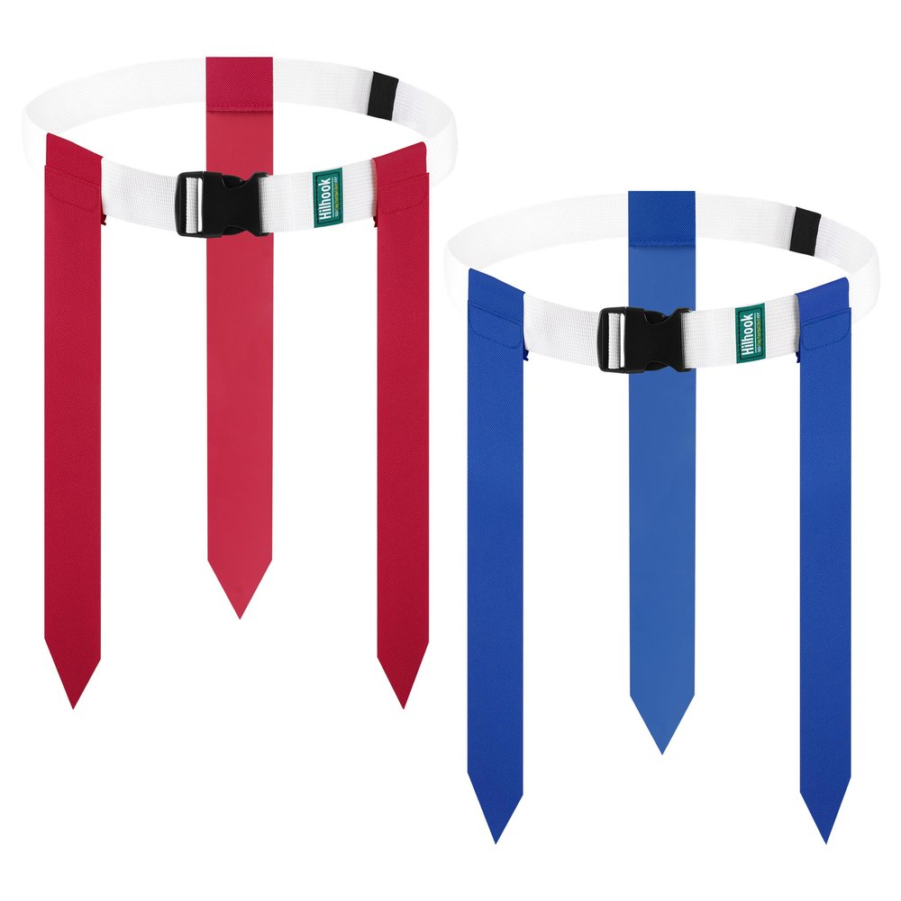 Hilhook Flag Football Belts, 14 Player White Flag Belts Sets with 42 Flags for Youth Kids and Adults Training Competition (Red and Blue)