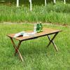 3FT Folding Camping Table, Small Lightweight Picnic Table with Roll Up Table Top, Aluminum Foldable Outdoor Table with Carry Bag, Rectangle Portable Table for Beach, Party, Patio, Outside (Brown) view 2