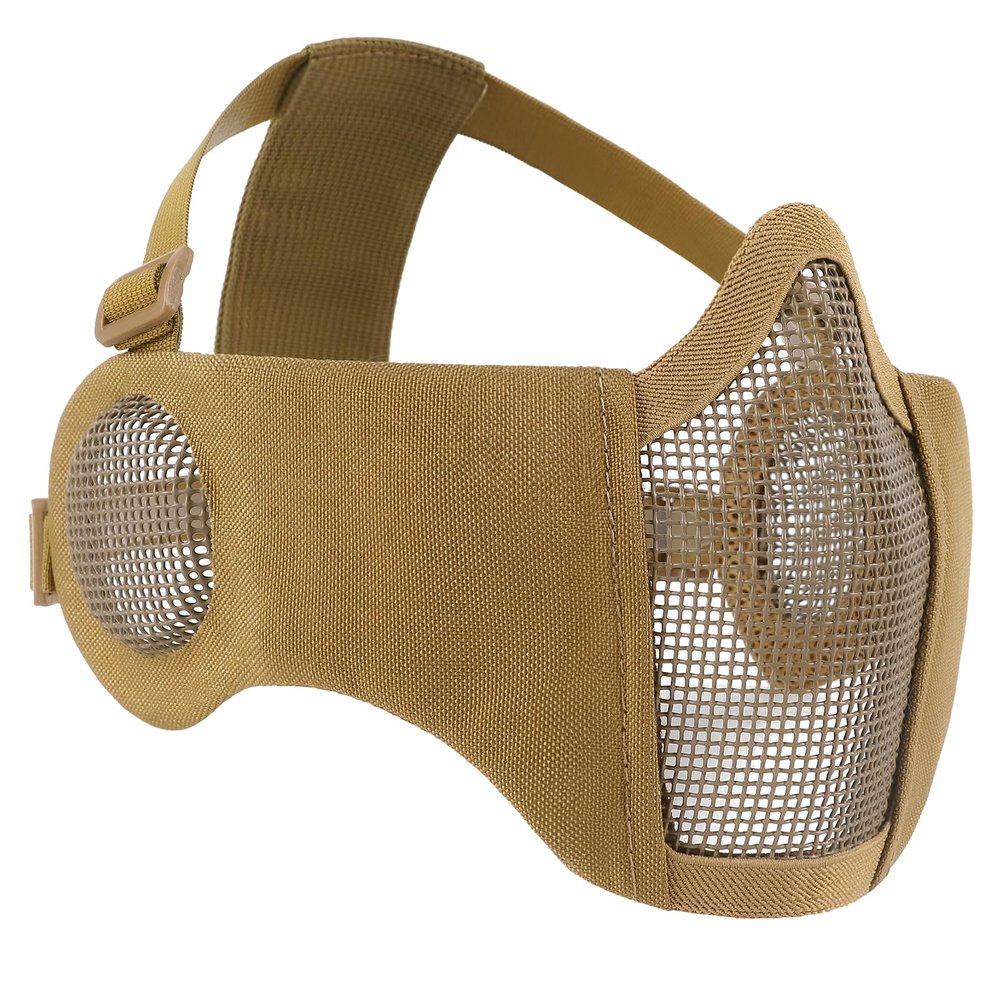 Airsoft Mesh Mask, Tactical Foldable Half Mesh Mask with Ear Protection, Adjustable Military Mesh Mask Lower Face Protective Mask for Airsoft Paintball Shooting Cosplay CS Game (Coyote Brown)