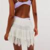 RWYBEIW Women Y2k Lace Mini Skirts Mesh Lace Pleated Ruffle Half Slips Short Skirts Tiered Low Rise Flowy Skirt Underskirt (White, S) view 4