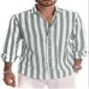 Men's Summer Casual Stylish Shirt Long Sleeve Button Down Shirts Fashion Business Striped Dress Shirts (Green,X-Large)