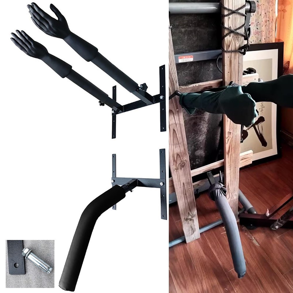 Elitix Wing Chun Dummy Wall Mounted Arms Martial Arts Equipment, Training Kung Fu Dummies with Leg Stand, Practice Taekwondo Karate Pads, Free Standing Punching Target