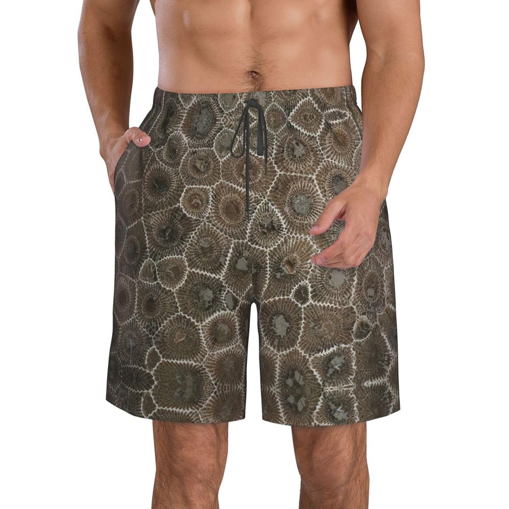HGFVY Petoskey Stone Print Men's Swim Trunks | Quick Dry Drawstring Beach Shorts White, Small
