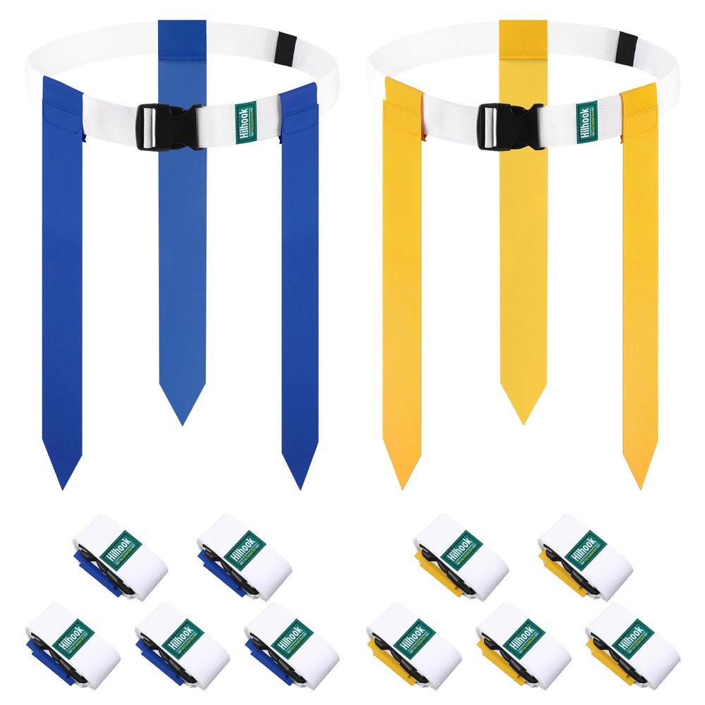 Hilhook Flag Football Belts, 10 Player Flag Football Sets with 30 Flags for Kids Youth and Adults Team Sports Training, Blue and Yellow