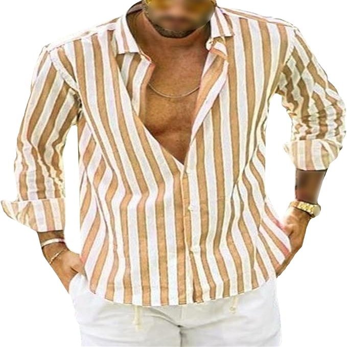 Men's Summer Casual Stylish Shirt Long Sleeve Button Down Shirts Fashion Business Striped Dress Shirts (Yellow,3X-Large)