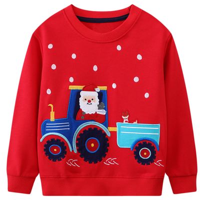 Bumeex Toddler Boy Christmas Sweatshirt Long Sleeve Shirt Outfits Fall Winter Cute Pullover Sweater Top Clothing Clothes Red Santa and Tractor 4t