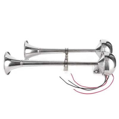 125db Dual Trumpet 12V Electric Horn with Stainless Steel Marine Ade Truction and 380Hz Sound for Boats and Marine Use