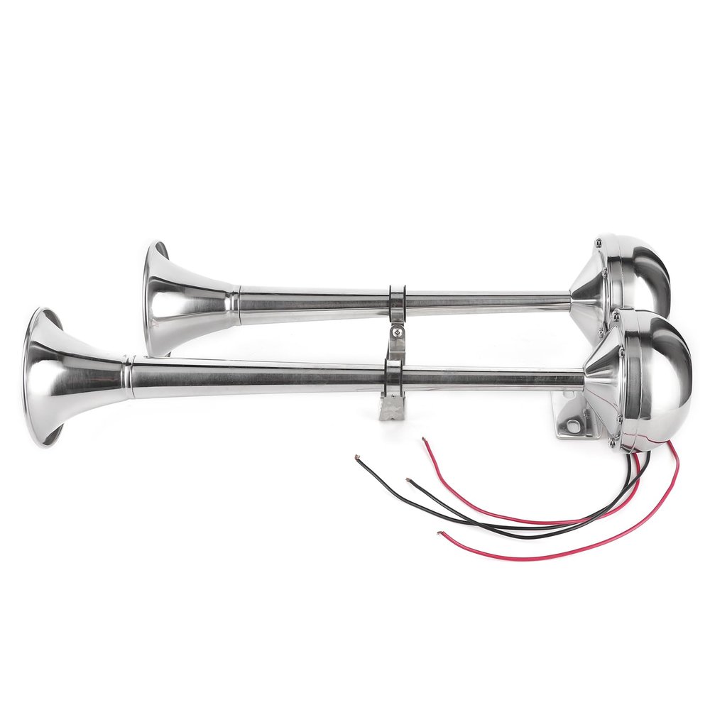 125db Dual Trumpet 12V Electric Horn with Stainless Steel Marine Ade Truction and 380Hz Sound for Boats and Marine Use