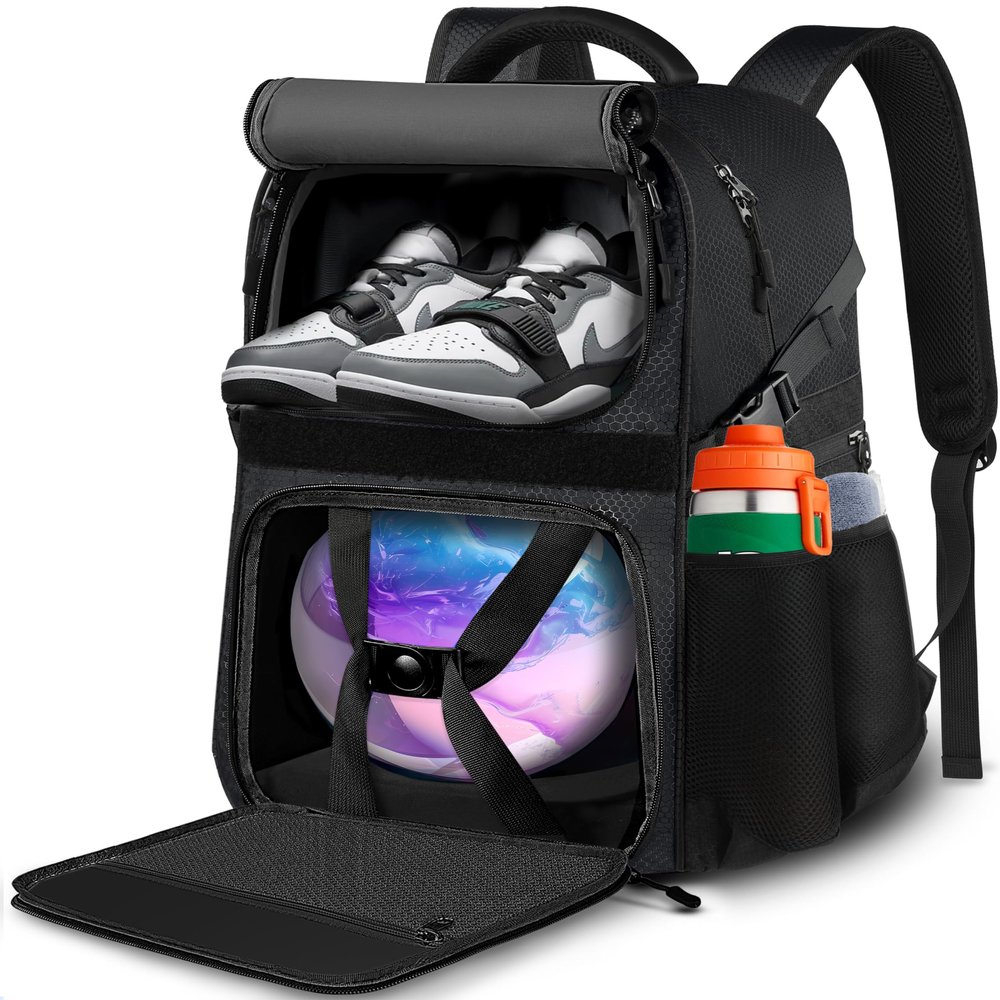 LOINTET Bowling Ball Bag, Single Bowling Backpack with Shoe Totes Bag Up to Size 16, Padded Ball Holder, Accessories Gifts for Lovers/Player, Black