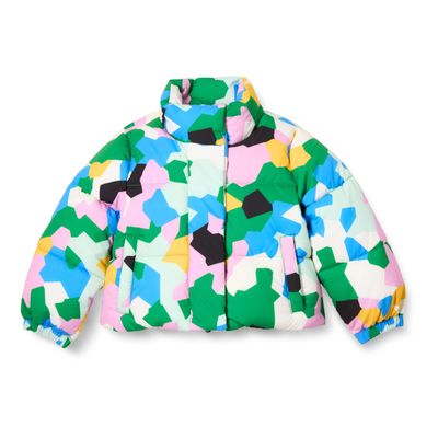 Amazon Essentials Girls' Cropped Full-Zip Puffer Jacket (Quilted Matte or Sherpa Fleece), Geo Camo, Small