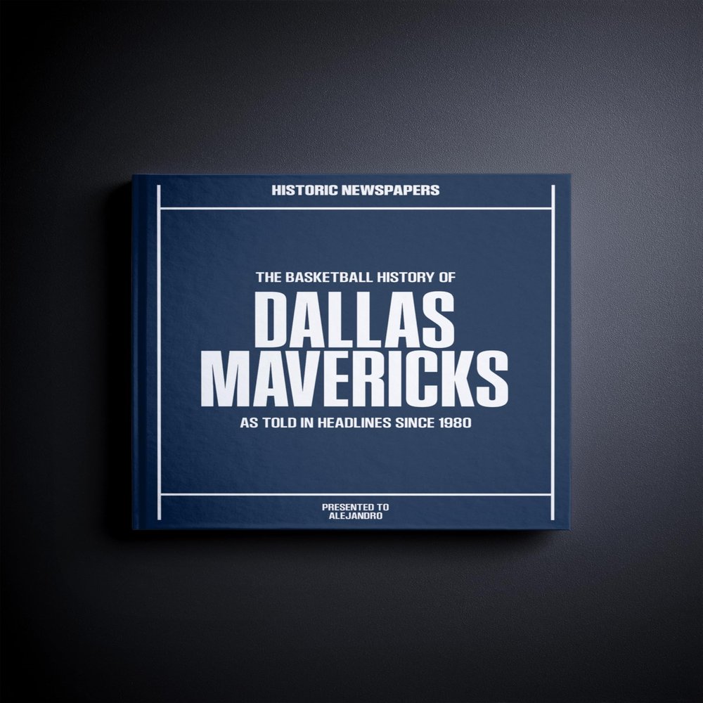 Signature gifts Dallas Basketball Newspaper History Book,Personalized A3 Large Deluxe Hardcover - Mav's NBA Fan - Keepsake Gift - Name Printed on The Front Cover (Mavericks)