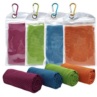 4 Pack Cooling Towels (40"x12") for Neck and Face Microfiber Cooling Towels for Hot Weather Soft Breathable Chilly Towel for Sport Gym Yoga Running Camping Fitness (4, Blue/Purple/Green/Orange)