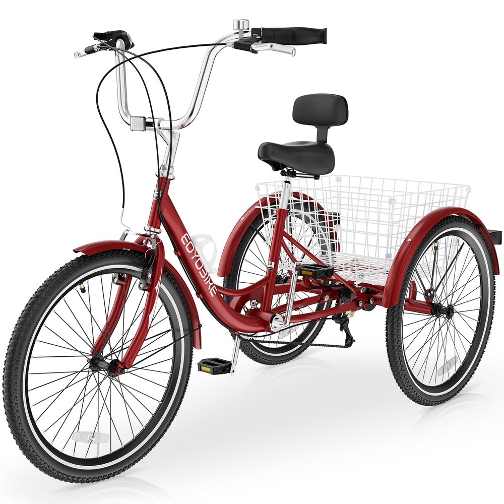 Slsy Adult Tricycles 7 Speed, Adult Trikes 20/24/26 inch 3 Wheel Bikes, Three-Wheeled Bicycles Cruise Trike with Shopping Basket for Seniors, Women, Men