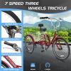 Slsy Adult Tricycles 7 Speed, Adult Trikes 20/24/26 inch 3 Wheel Bikes, Three-Wheeled Bicycles Cruise Trike with Shopping Basket for Seniors, Women, Men view 3