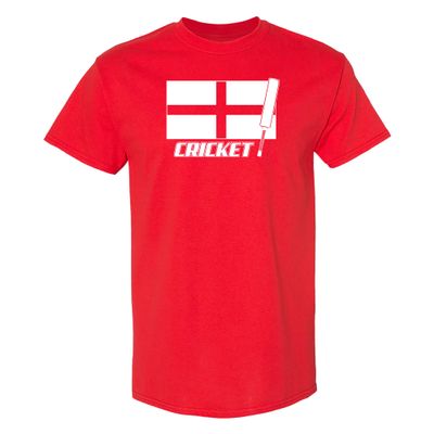 Cricket England Flag Bat - Sports Athletics Summer Games T Shirt - X-Large - Red