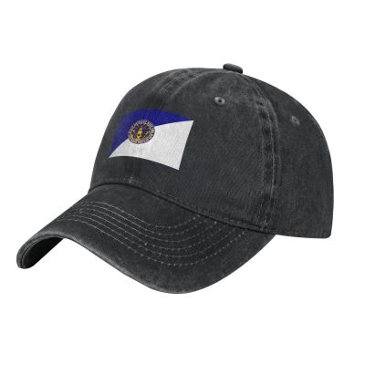 Long Beach, New York Flag Large Trucker Hat for Men Women Denim Baseball Cap Dad Hat Golf Hats