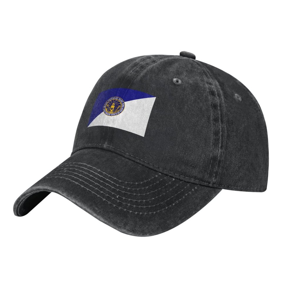 Long Beach, New York Flag Large Trucker Hat for Men Women Denim Baseball Cap Dad Hat Golf Hats