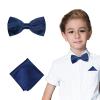 Chanseen Navy Blue Bow Tie and Pocket Square for Boys Kids Pre Tied Adjustable Bowtie Handkerchief Set for Party Wedding Formal Costume Accessories (Navy) view 1